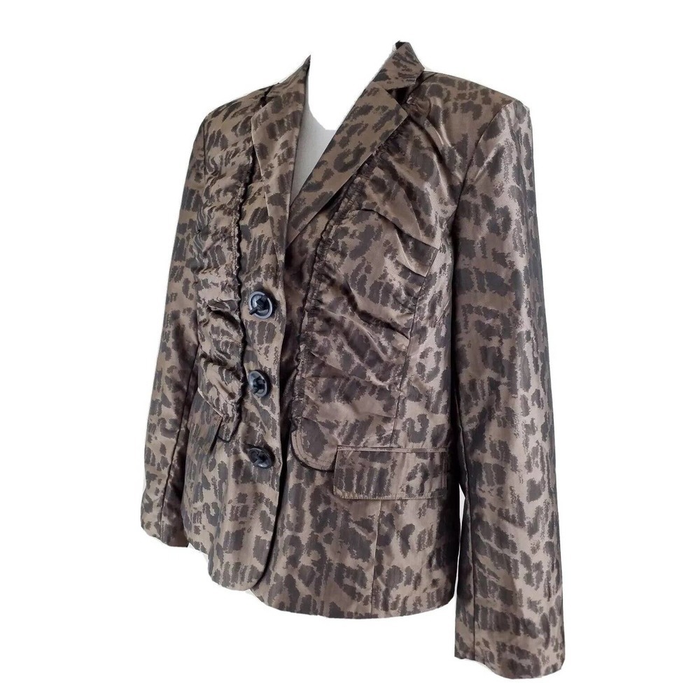 Chico's ~Women's Size 2( Large)~ Brown Animal Print Blazer Jacket Lined.
